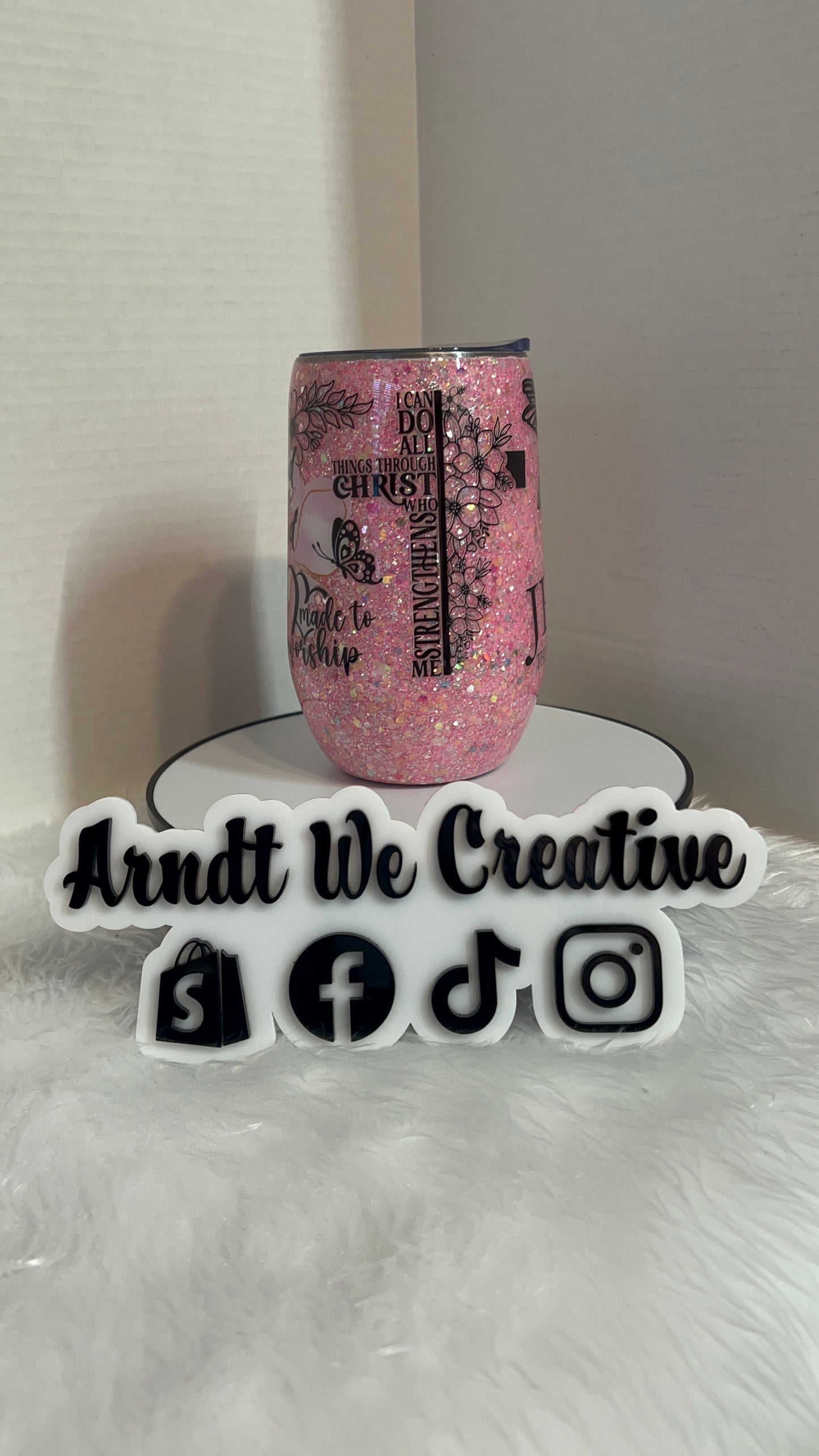 Ready to Ship - 16oz Stemmy (pink glitter Jesus)