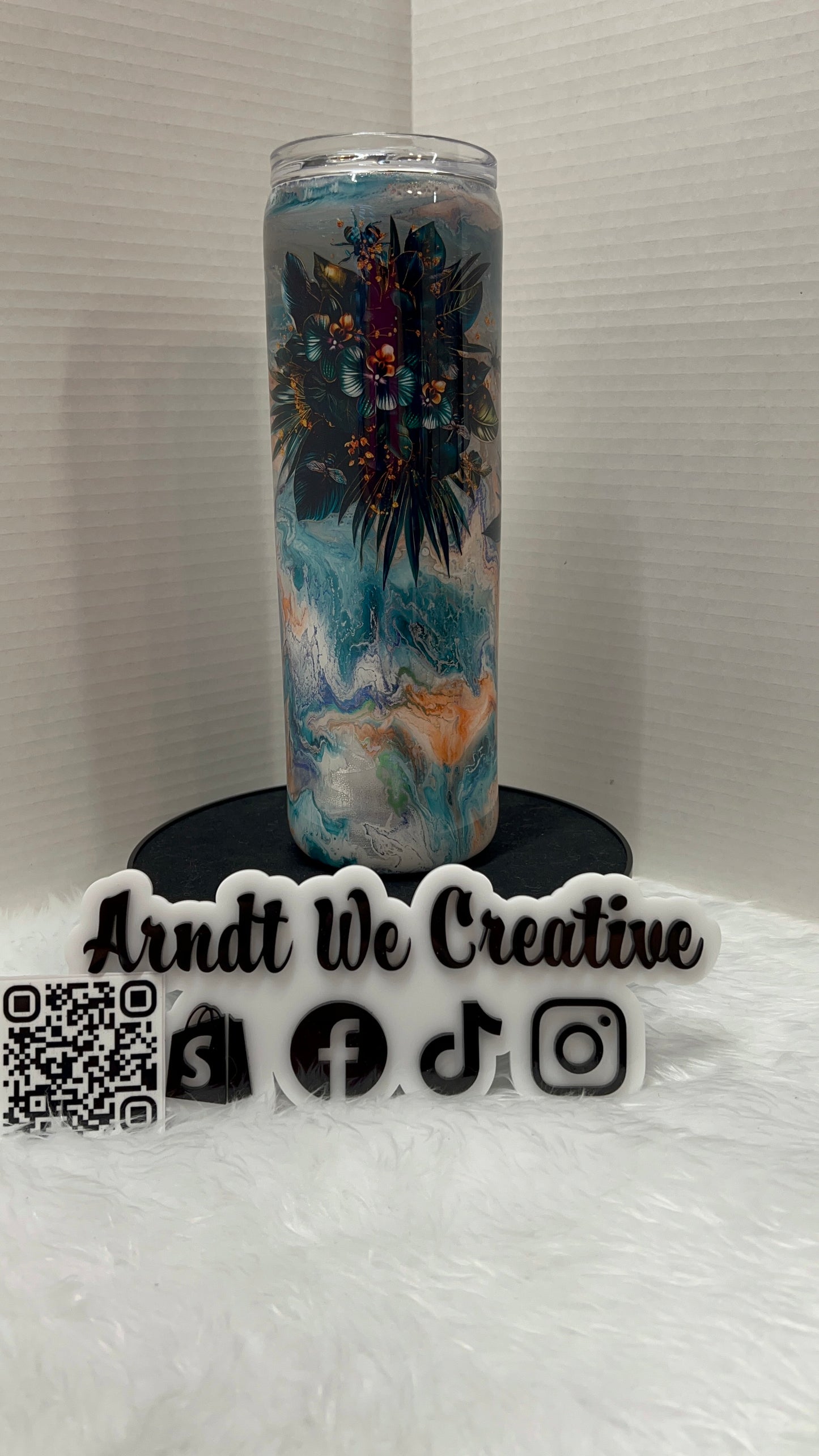Ready to Ship - 30oz Skinny Tumbler (Ink Drop Floral)