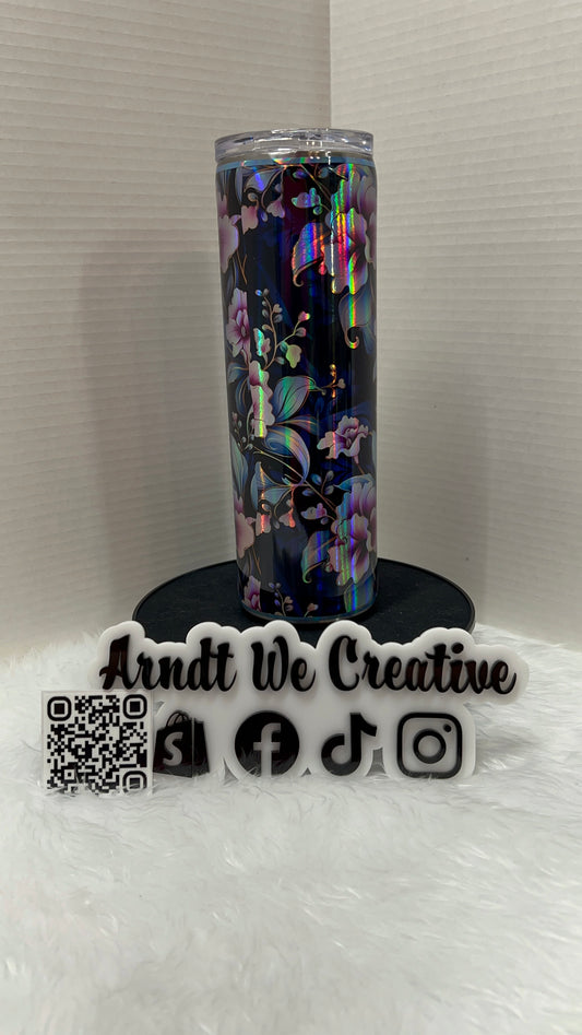 Ready to Ship - 30oz Skinny Tumbler (Holographic Floral)