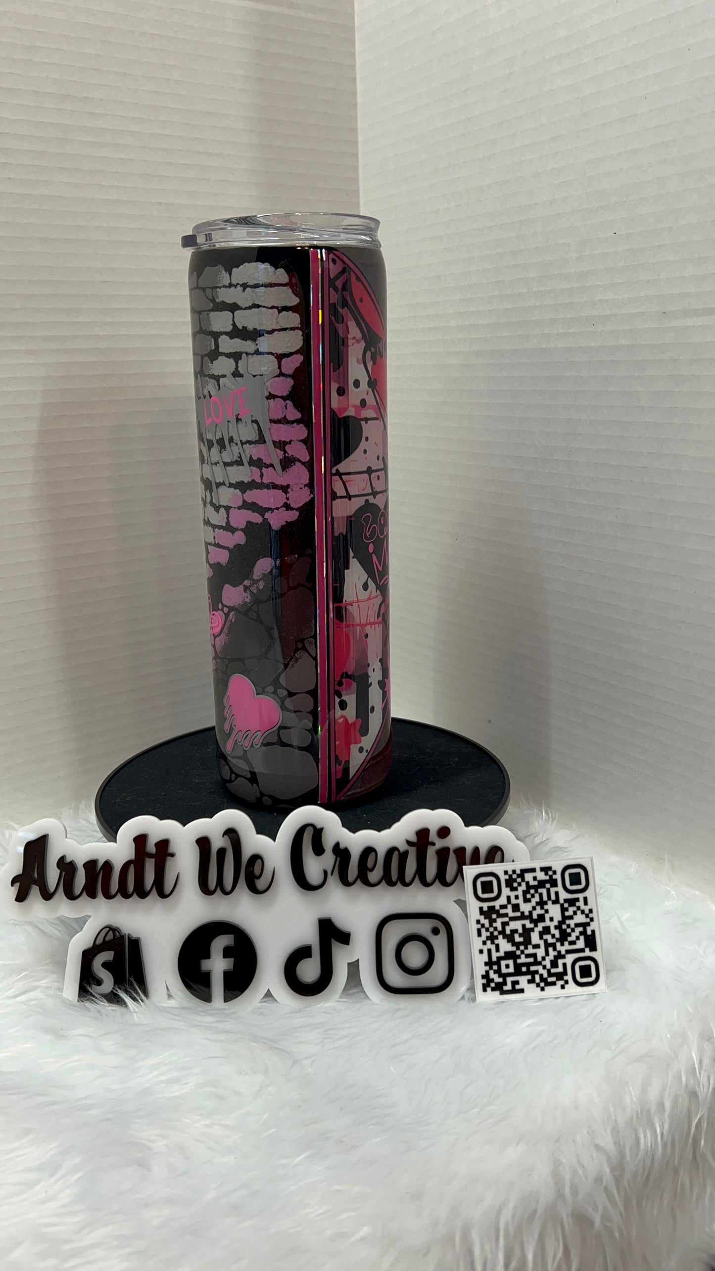 Ready to Ship - 30oz Skinny Tumbler (Pink & Black Graffiti)