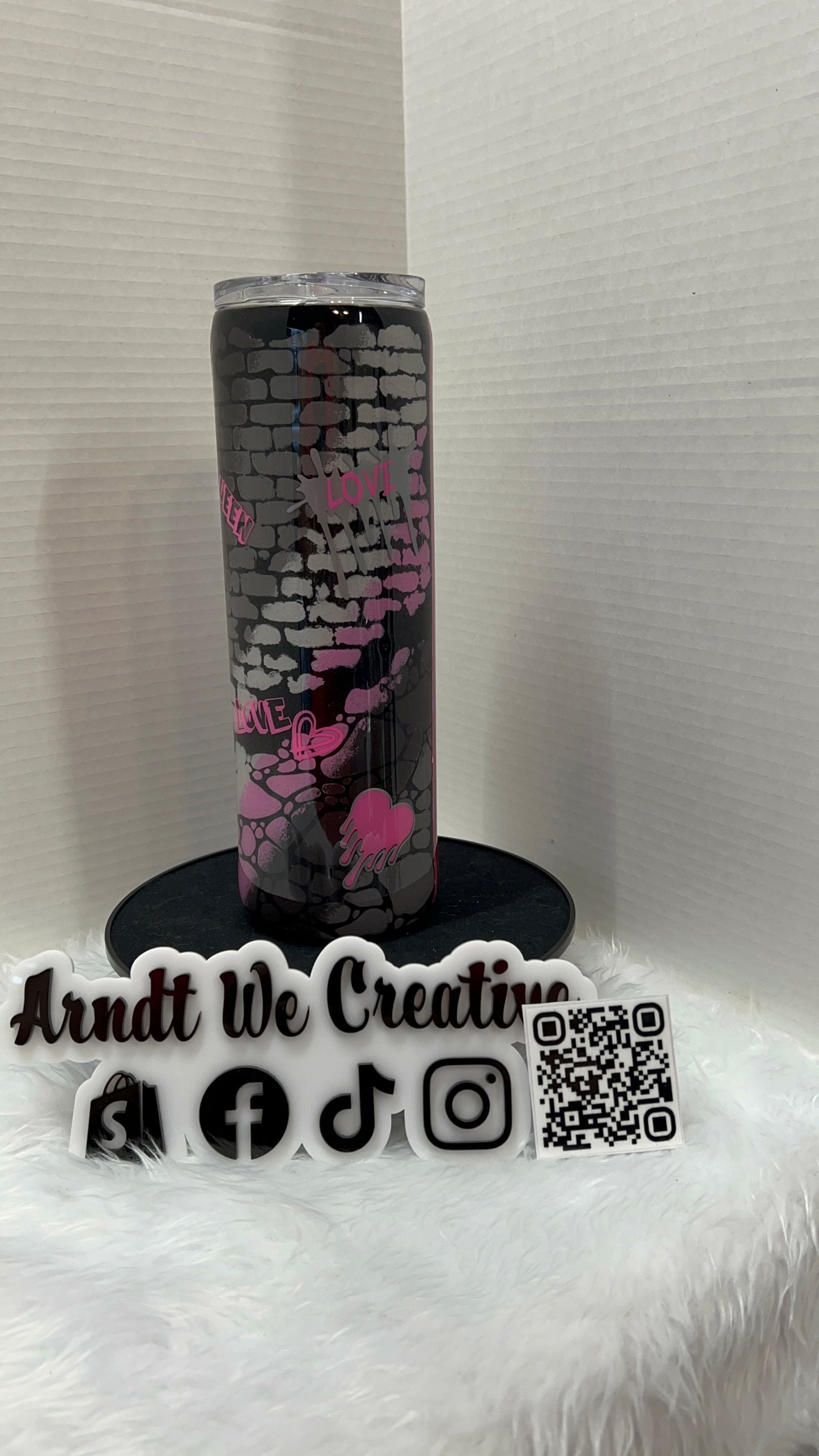 Ready to Ship - 30oz Skinny Tumbler (Pink & Black Graffiti)