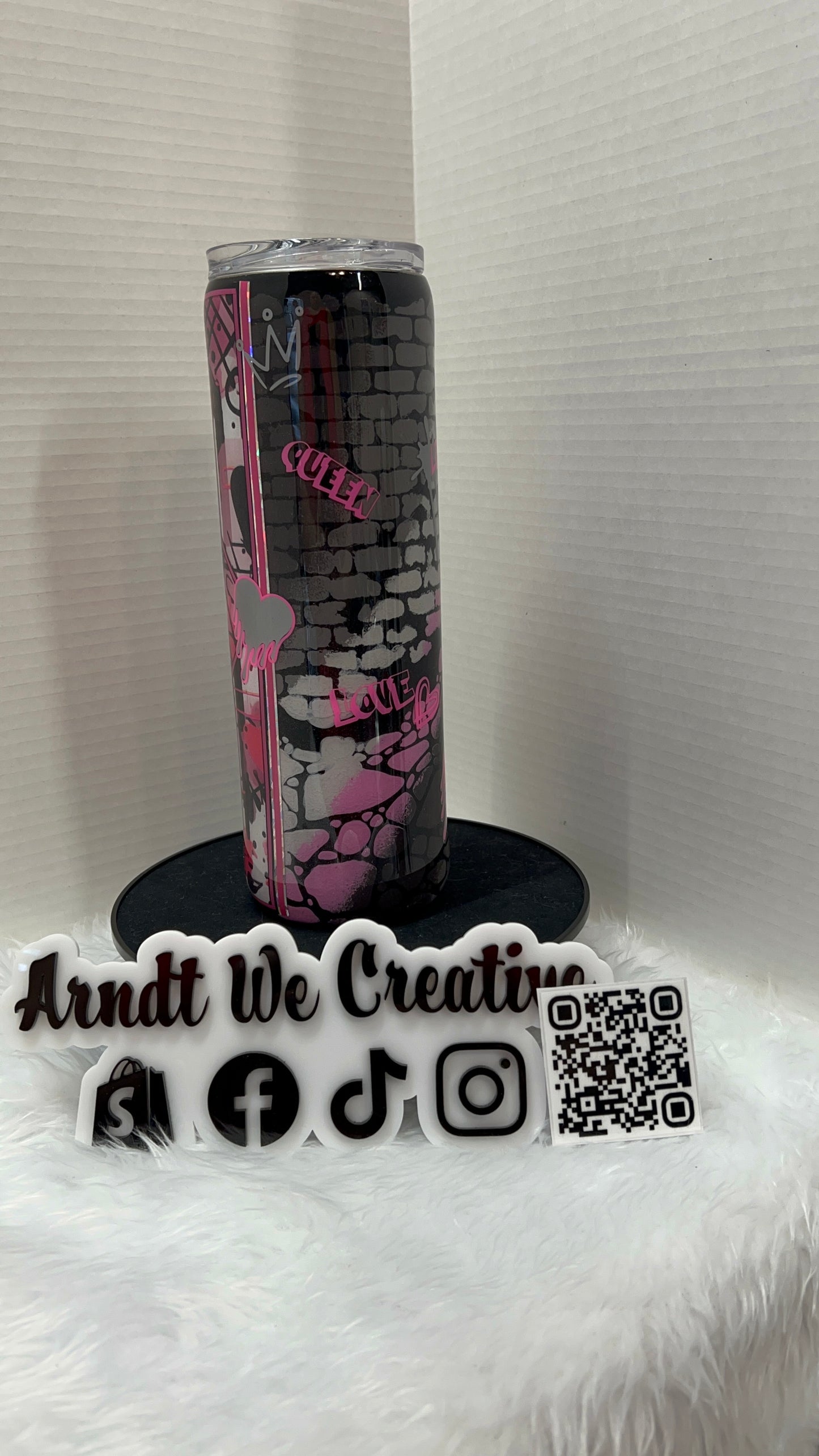 Ready to Ship - 30oz Skinny Tumbler (Pink & Black Graffiti)