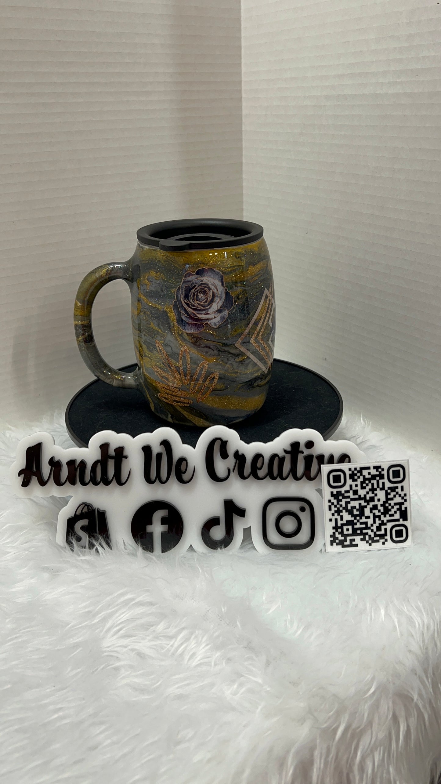 Ready to Ship - 14oz Coffee Mug (Alcohol Ink Gold Goddess)