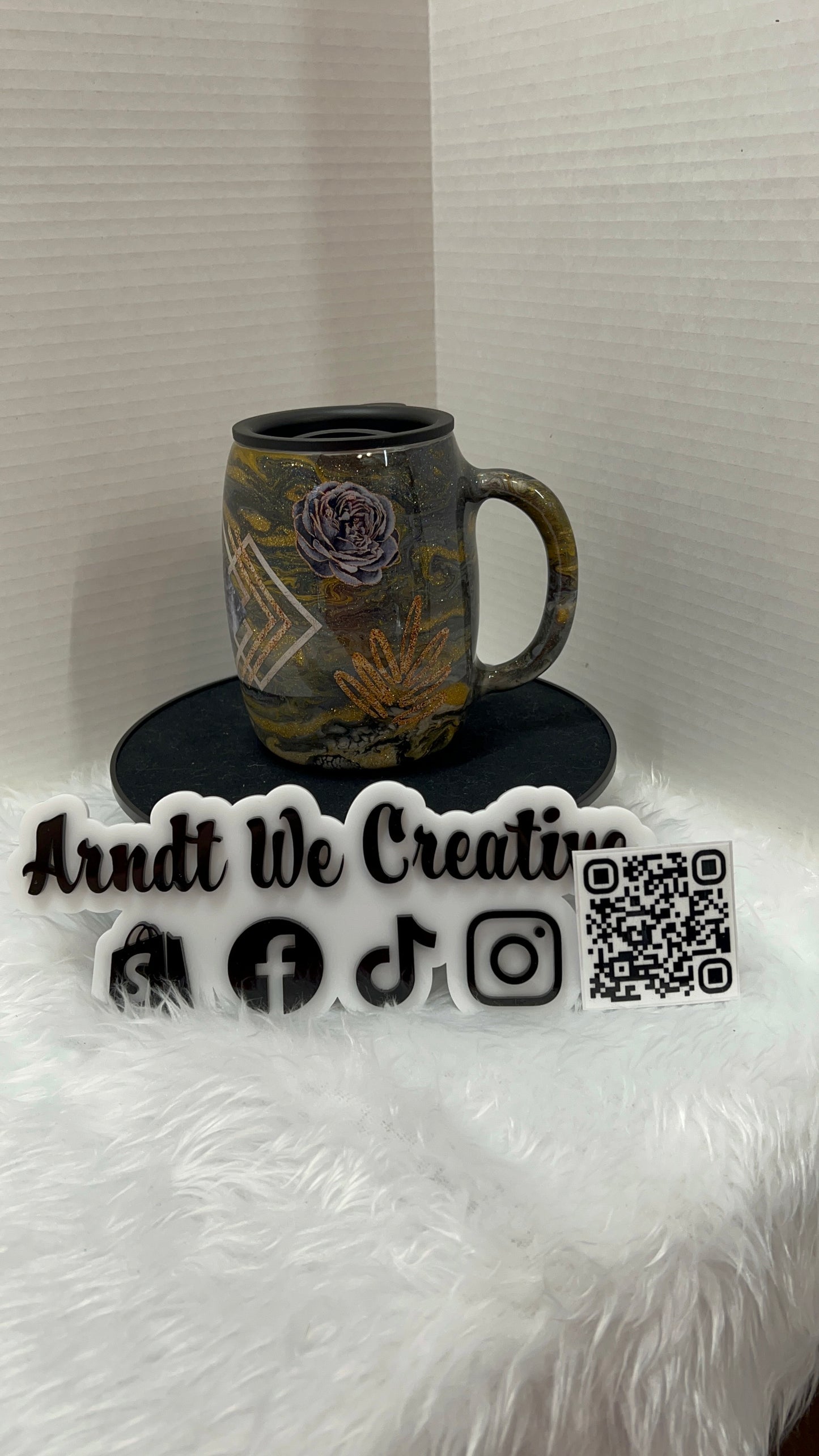 Ready to Ship - 14oz Coffee Mug (Alcohol Ink Gold Goddess)