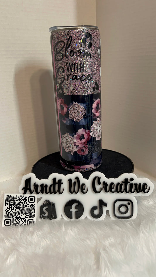 Ready to Ship - 30oz Skinny Tumbler (Multimedia Pink - Bloom with Grace)