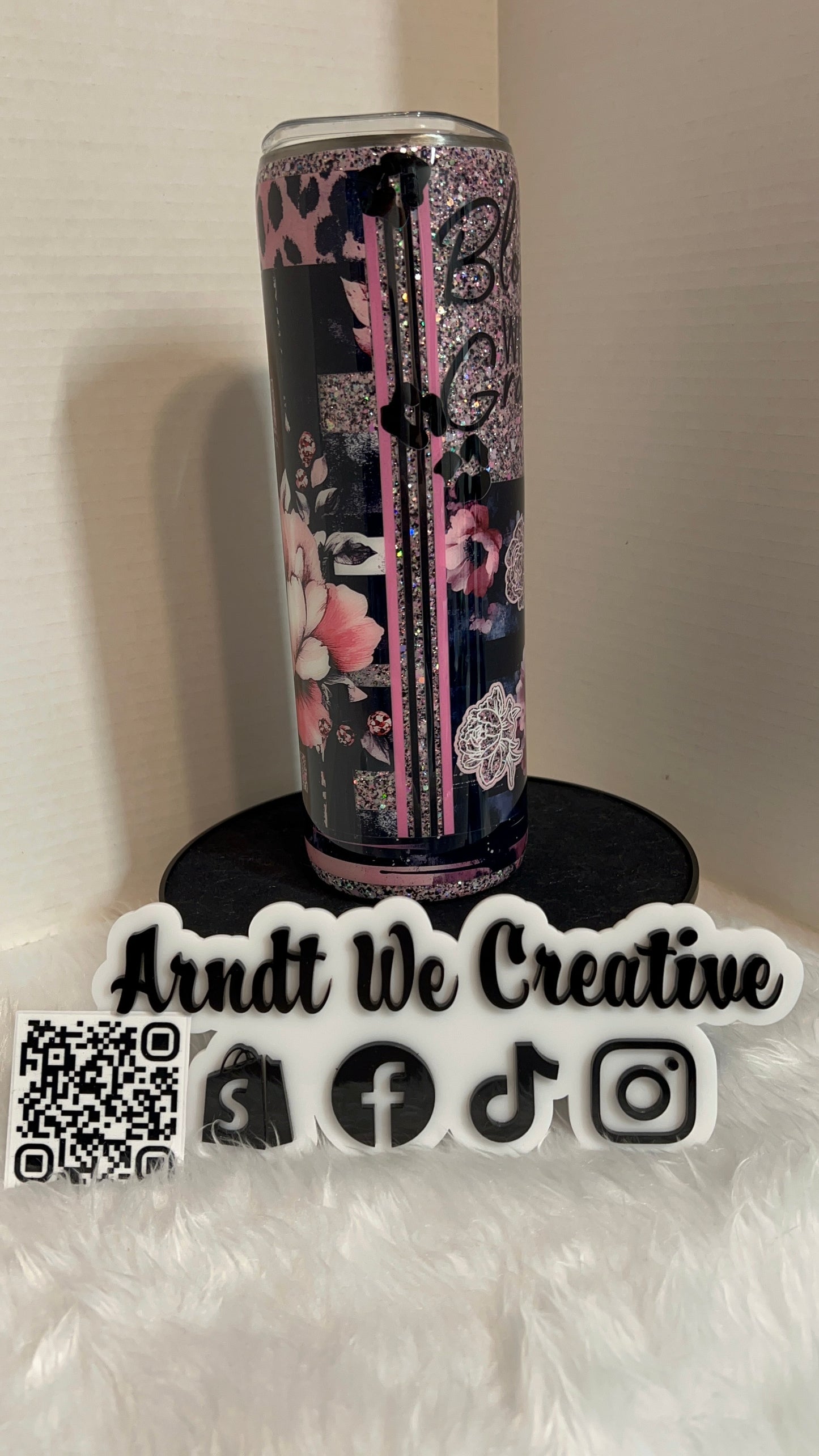 Ready to Ship - 30oz Skinny Tumbler (Multimedia Pink - Bloom with Grace)