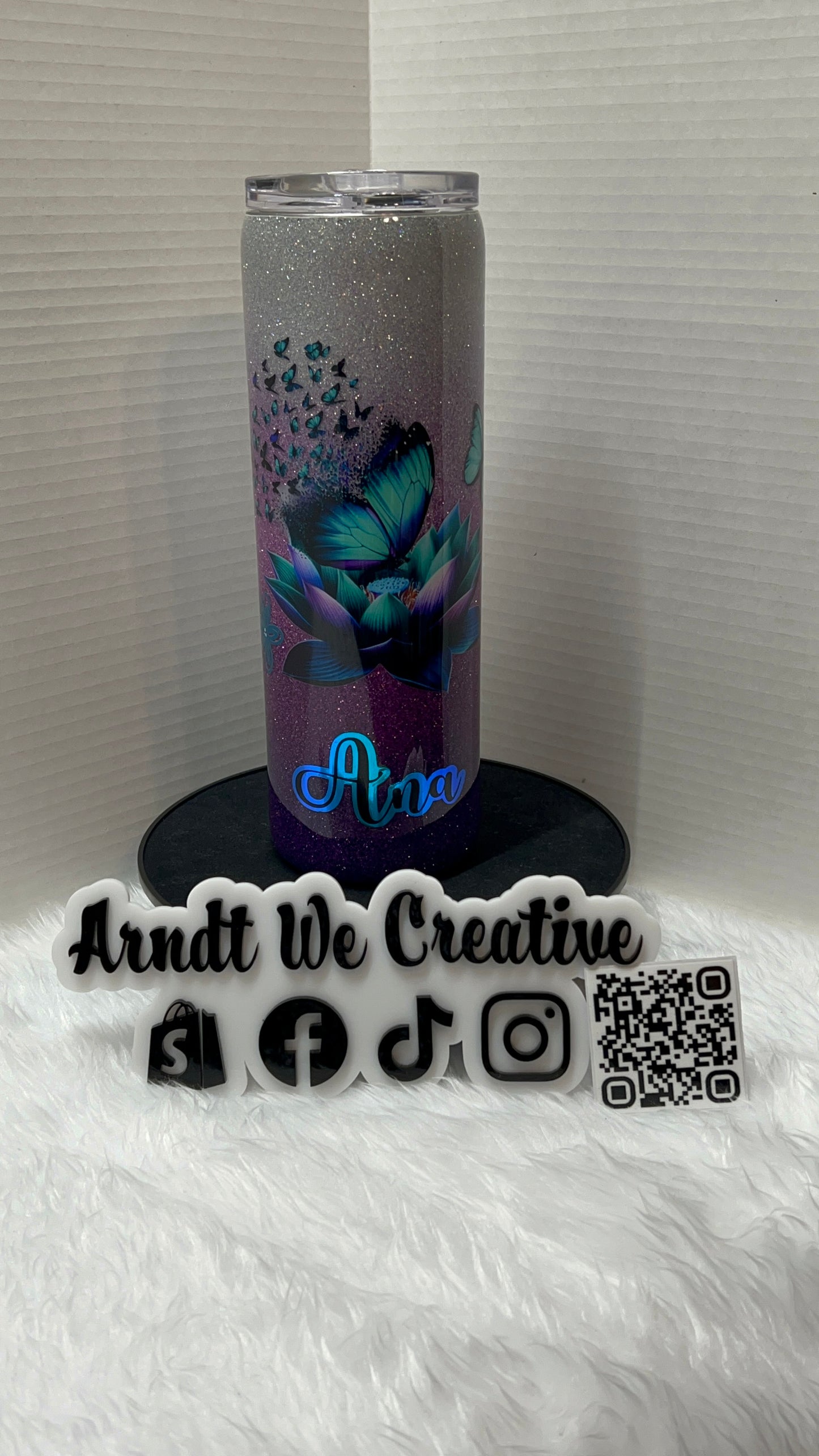Ready to Ship - 30oz Skinny Tumbler (Purple ombre with butterfly)