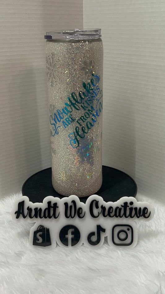 Ready to Ship - 30oz Skinny Tumbler (Snowflakes Are Kisses From Heaven)