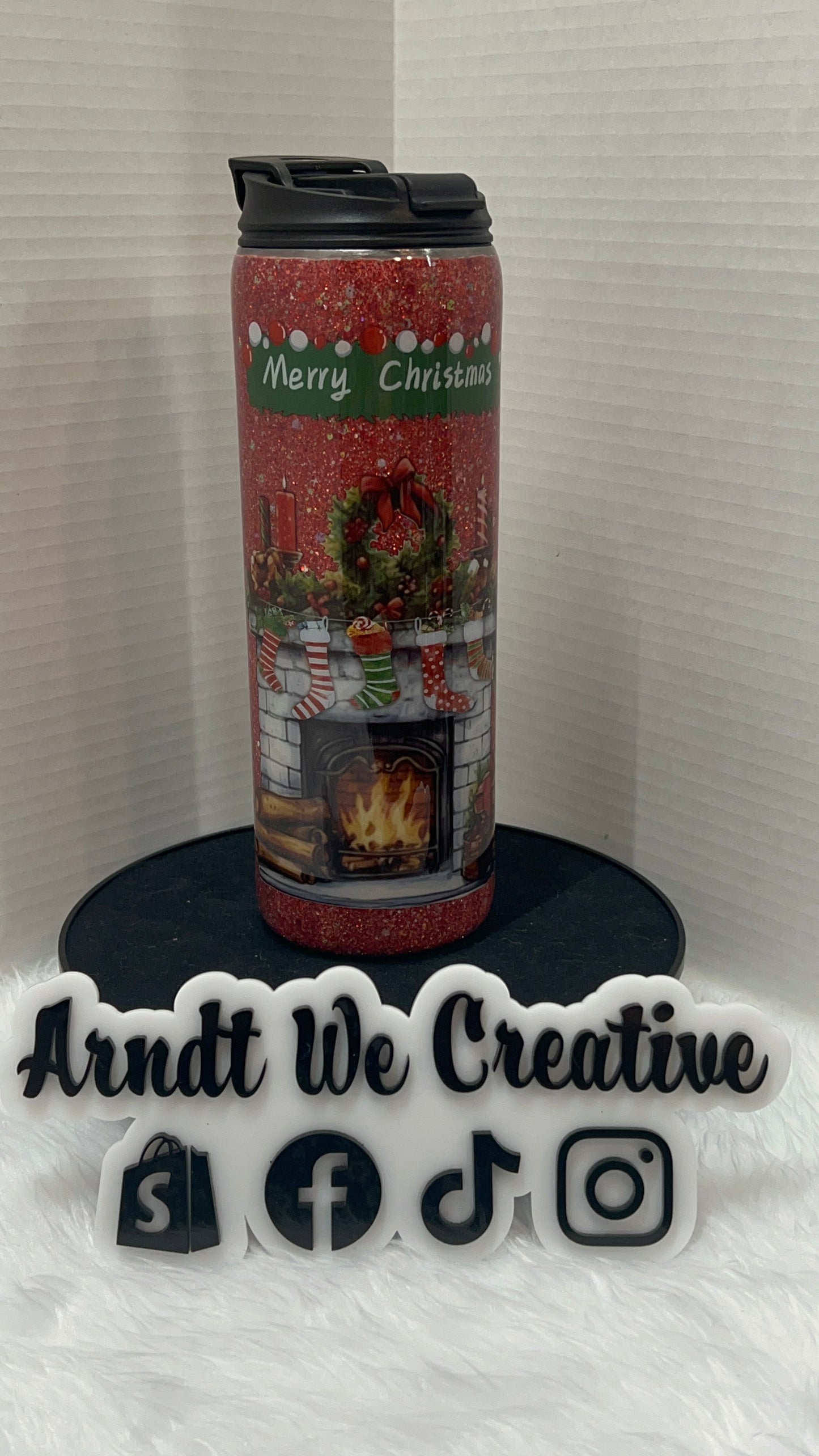 Ready to Ship - 18oz Tumbler (Red Glitter Vintage Christmas)