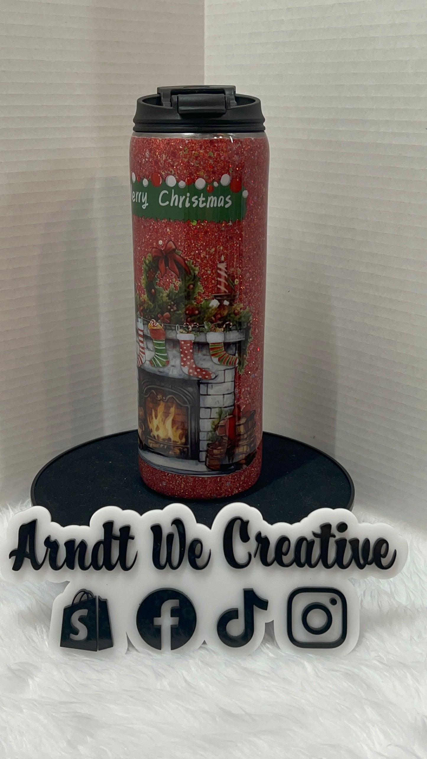 Ready to Ship - 18oz Tumbler (Red Glitter Vintage Christmas)