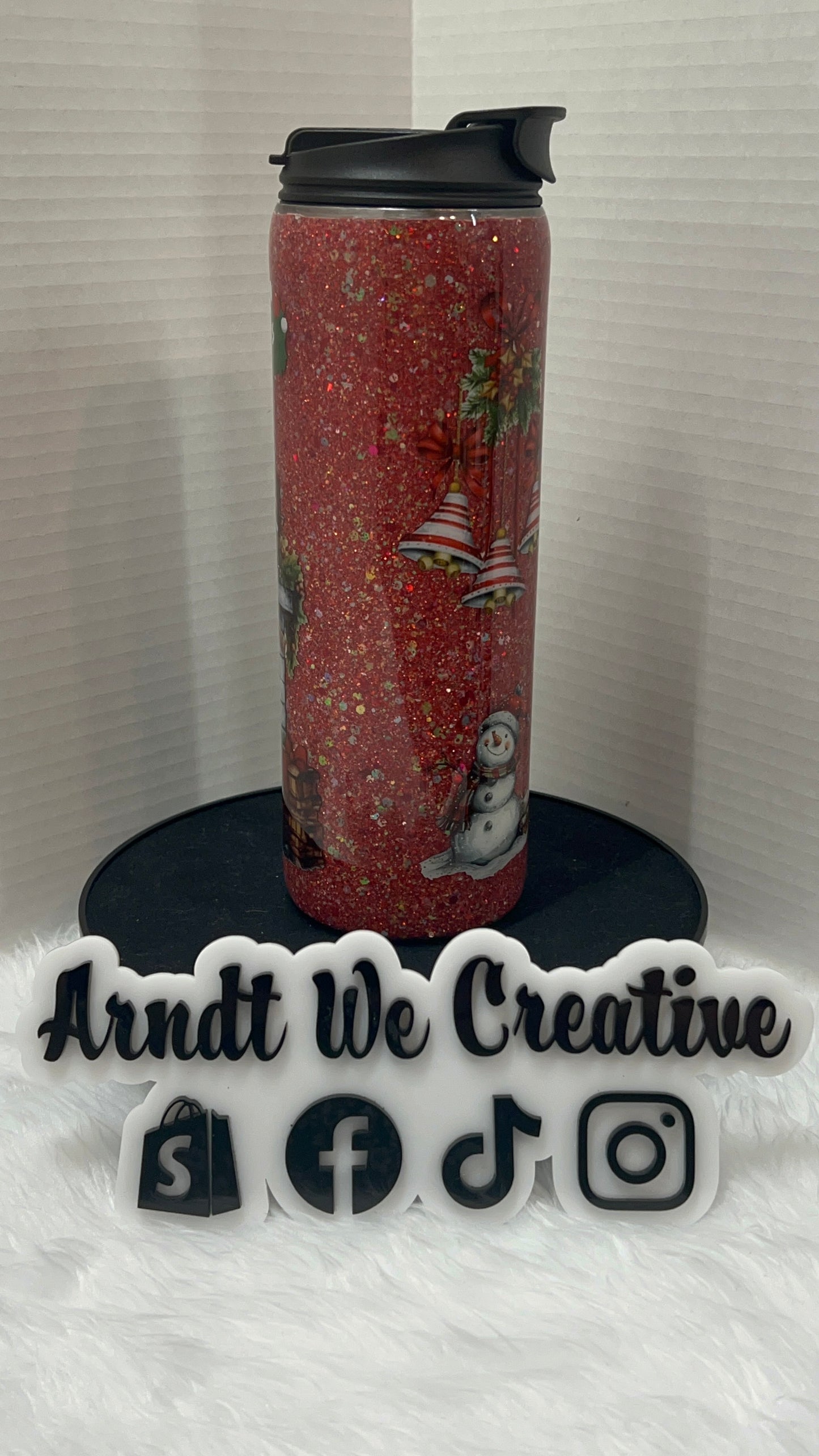 Ready to Ship - 18oz Tumbler (Red Glitter Vintage Christmas)