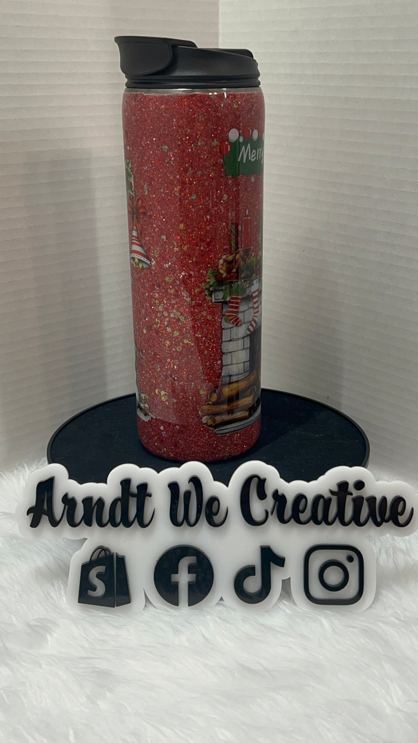 Ready to Ship - 18oz Tumbler (Red Glitter Vintage Christmas)