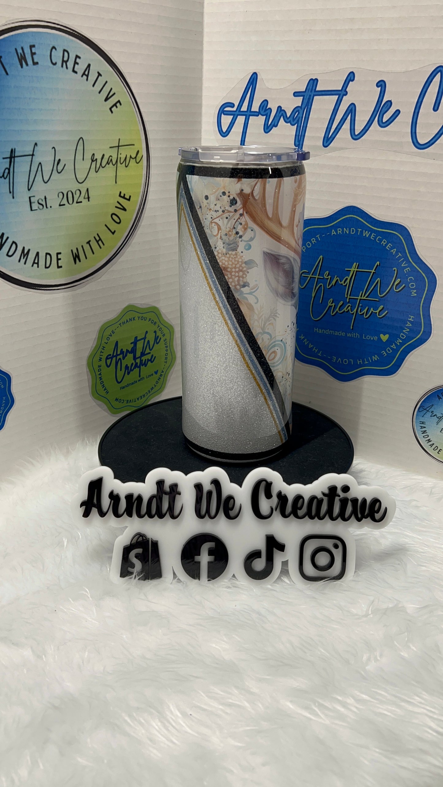 Ready to Ship - 25oz Skinny Tumbler (Silver Deer)