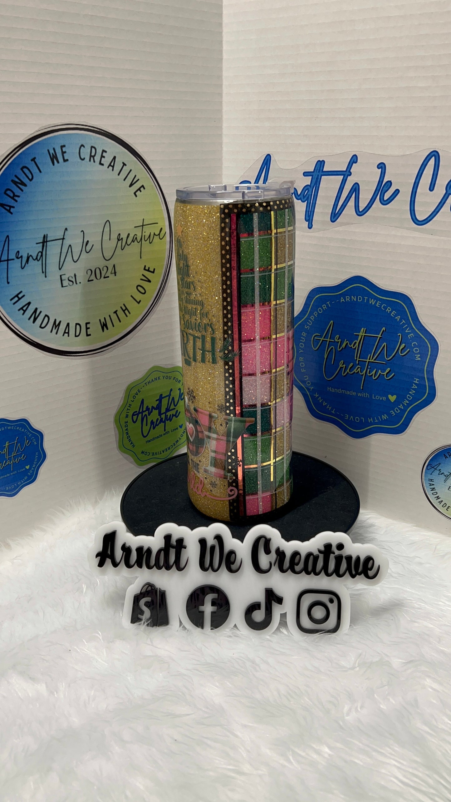 Ready to Ship - 30oz Skinny Tumbler (Pink & Green Checker Christmas)