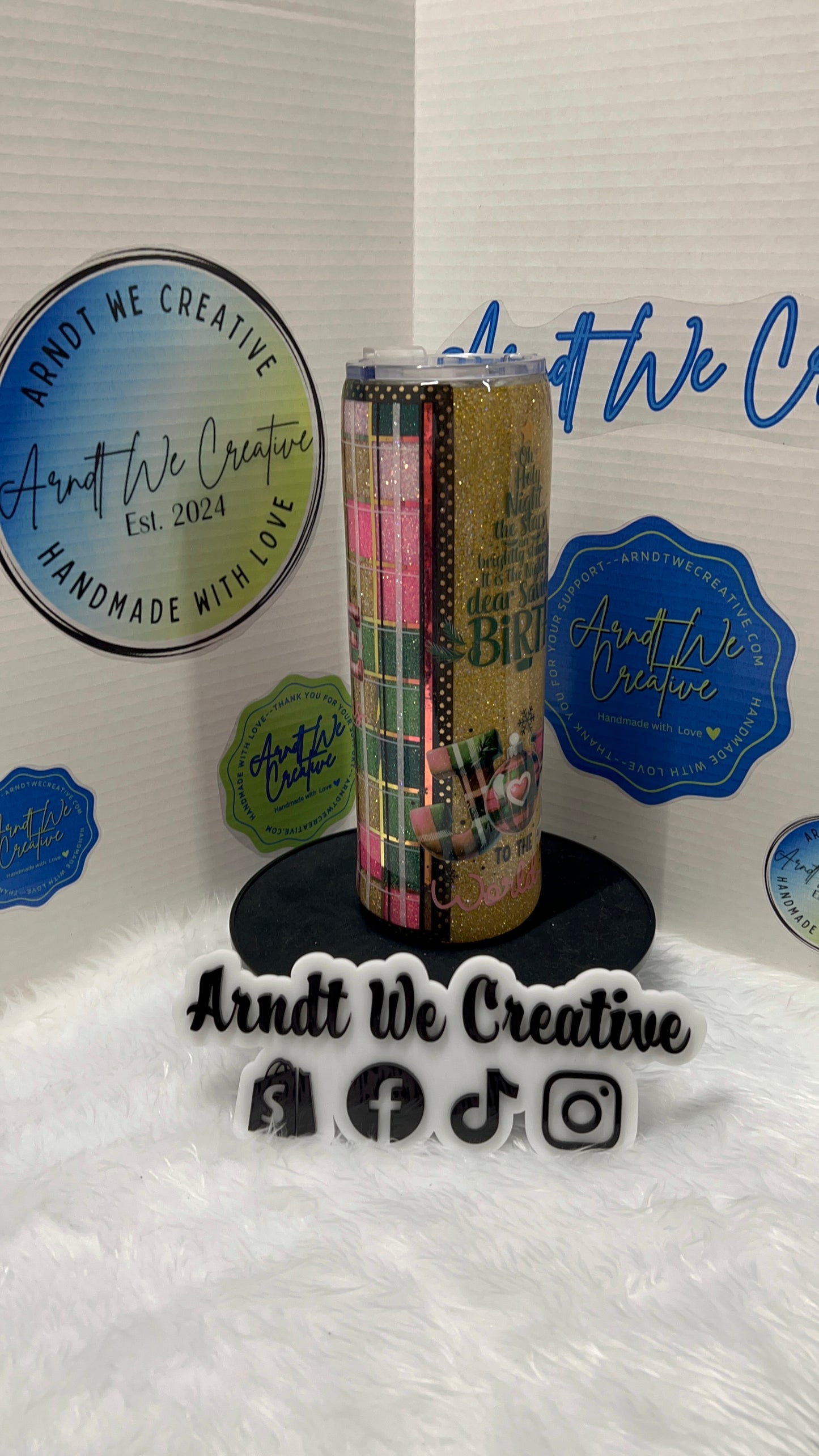 Ready to Ship - 30oz Skinny Tumbler (Pink & Green Checker Christmas)