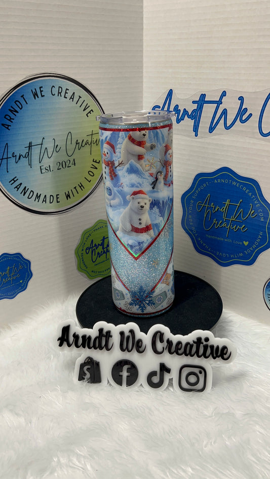 Ready to Ship - 30oz Skinny Tumbler (Blue Polar Bears)