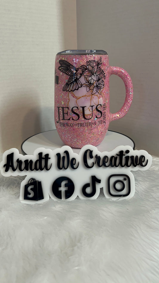 Ready to Ship - 16oz Stemmy (pink glitter Jesus)