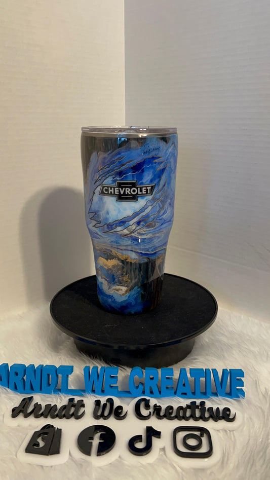 Ready to Ship - 30oz Modern Curve Tumbler (Alcohol Ink Swirl with Woodgrain)