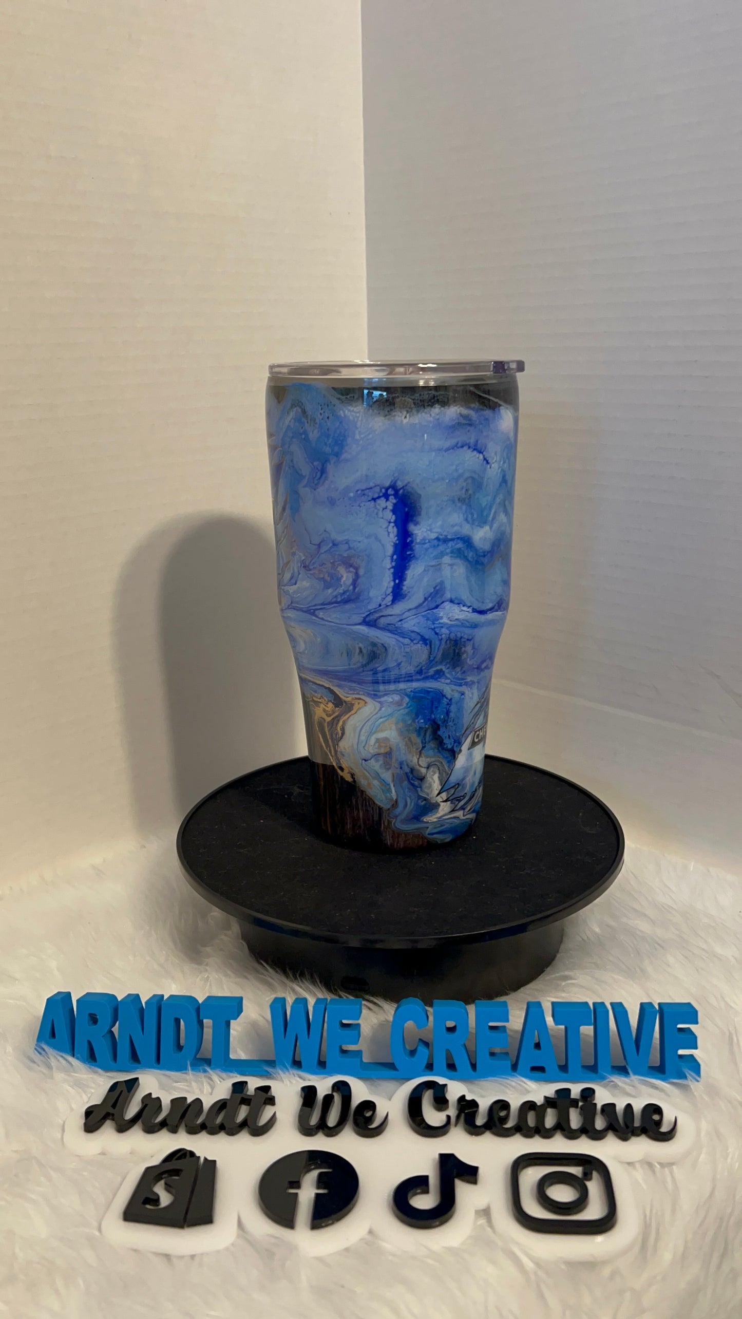 Ready to Ship - 30oz Modern Curve Tumbler (Alcohol Ink Swirl with Woodgrain)