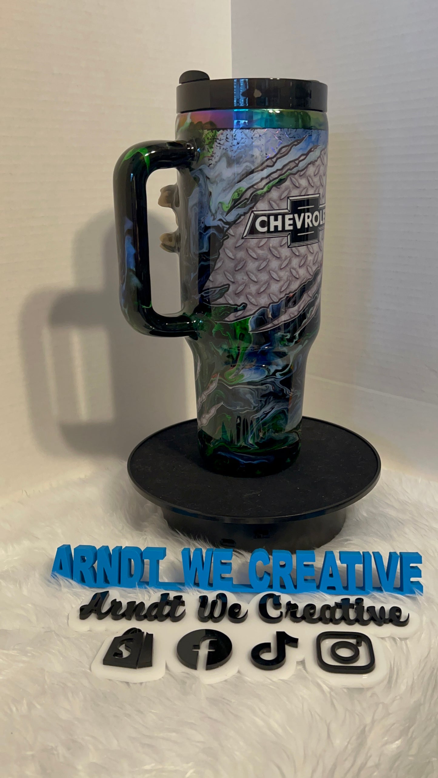 Ready to Ship - 40oz Handle Tumbler (3D Printed Skull Alcohol Ink Swirl)