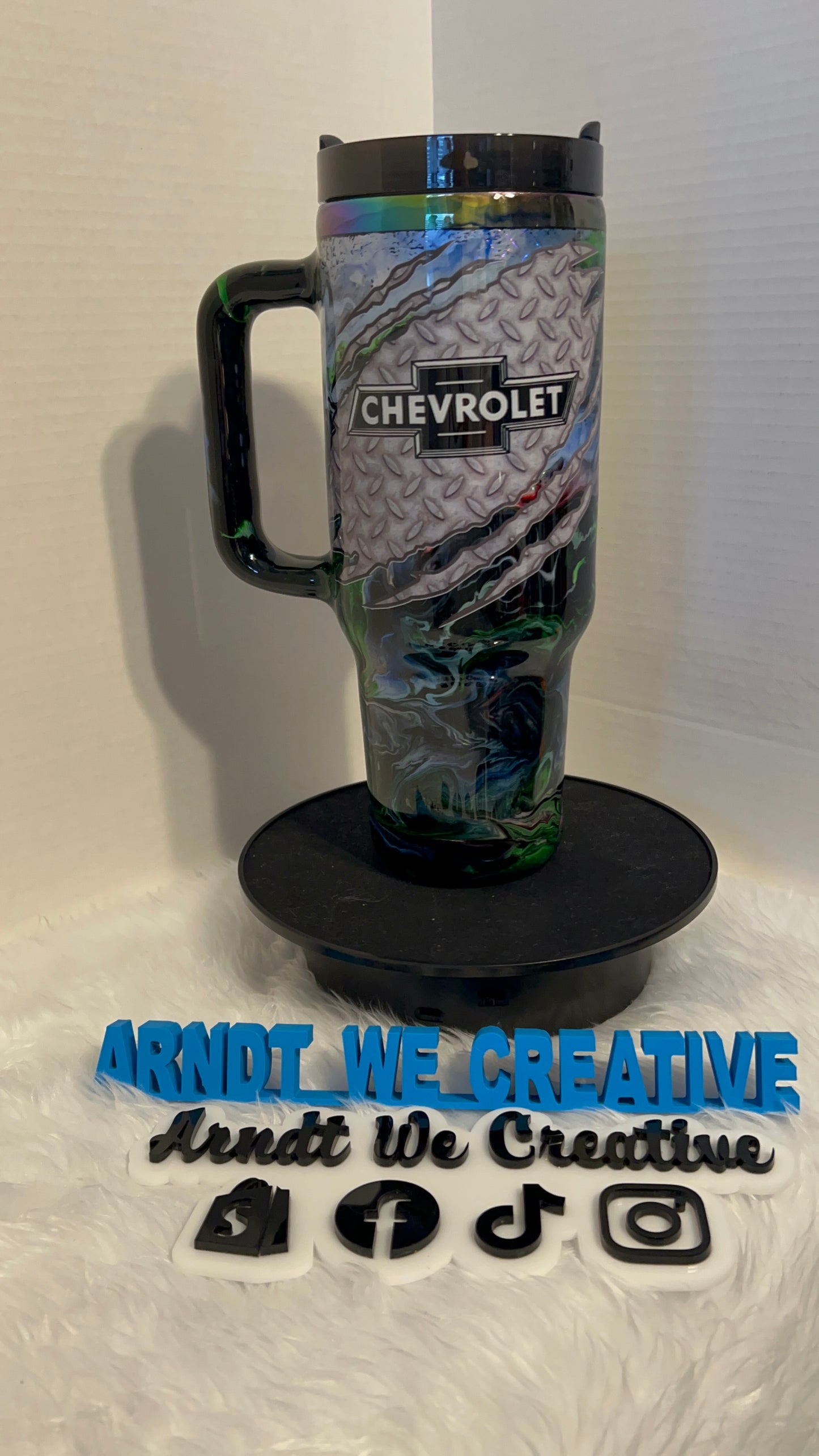 Ready to Ship - 40oz Handle Tumbler (3D Printed Skull Alcohol Ink Swirl)