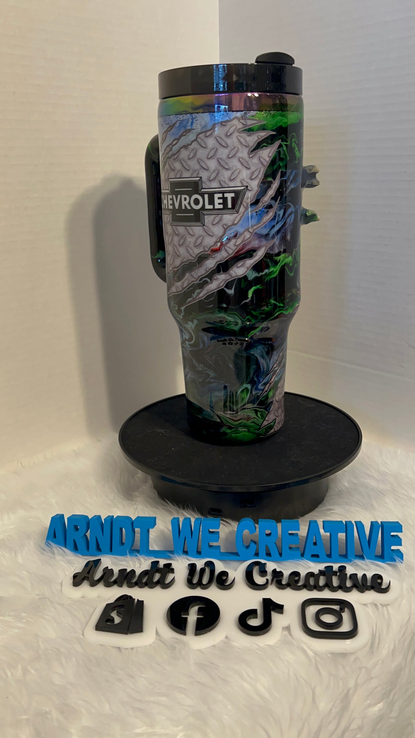 Ready to Ship - 40oz Handle Tumbler (3D Printed Skull Alcohol Ink Swirl)