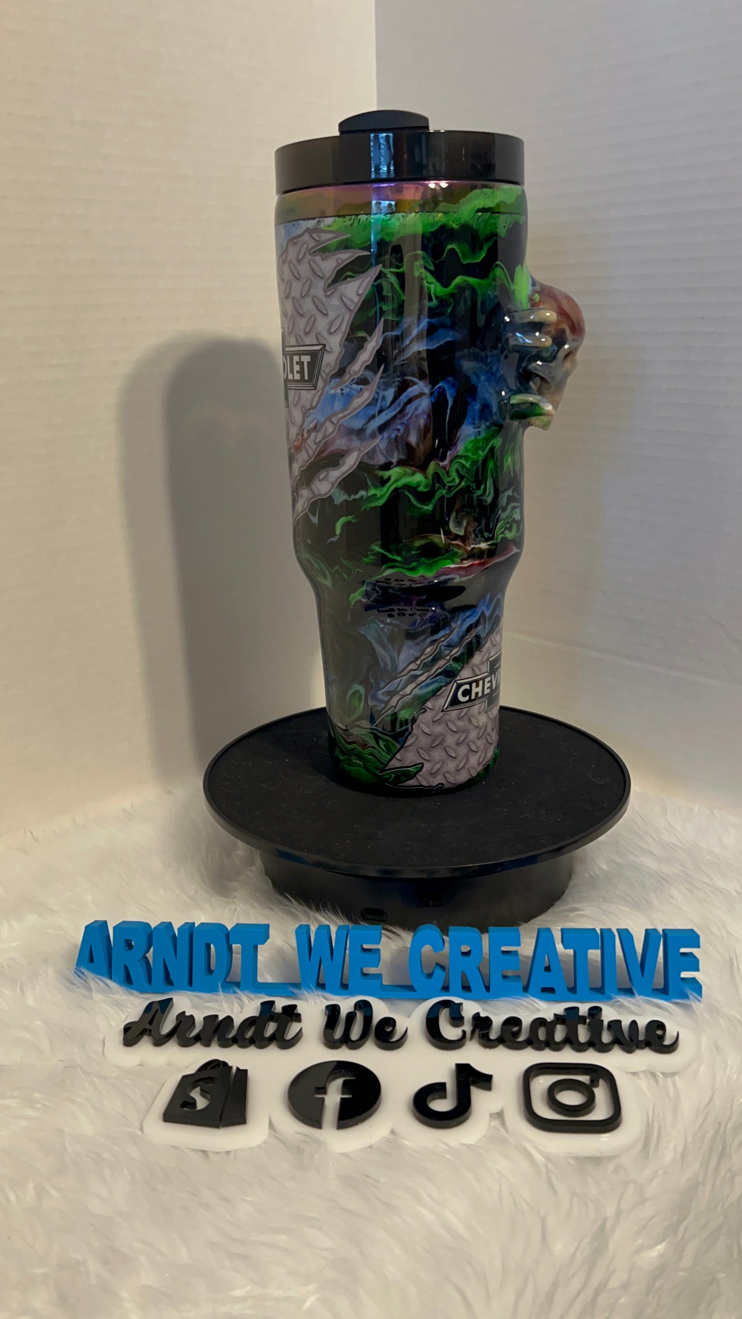 Ready to Ship - 40oz Handle Tumbler (3D Printed Skull Alcohol Ink Swirl)
