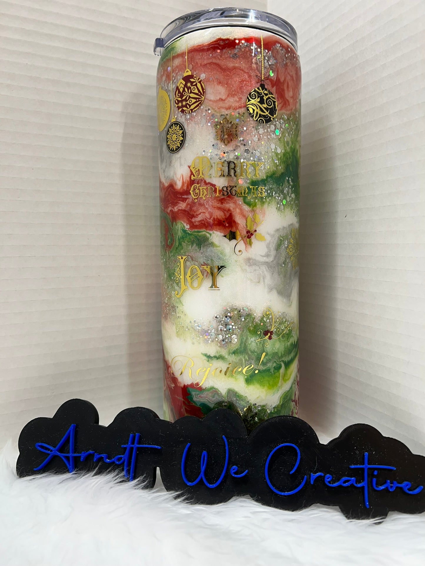 Ready to Ship - 20oz Skinny Tumbler (Christmas Alcohol Ink Vintage Style)