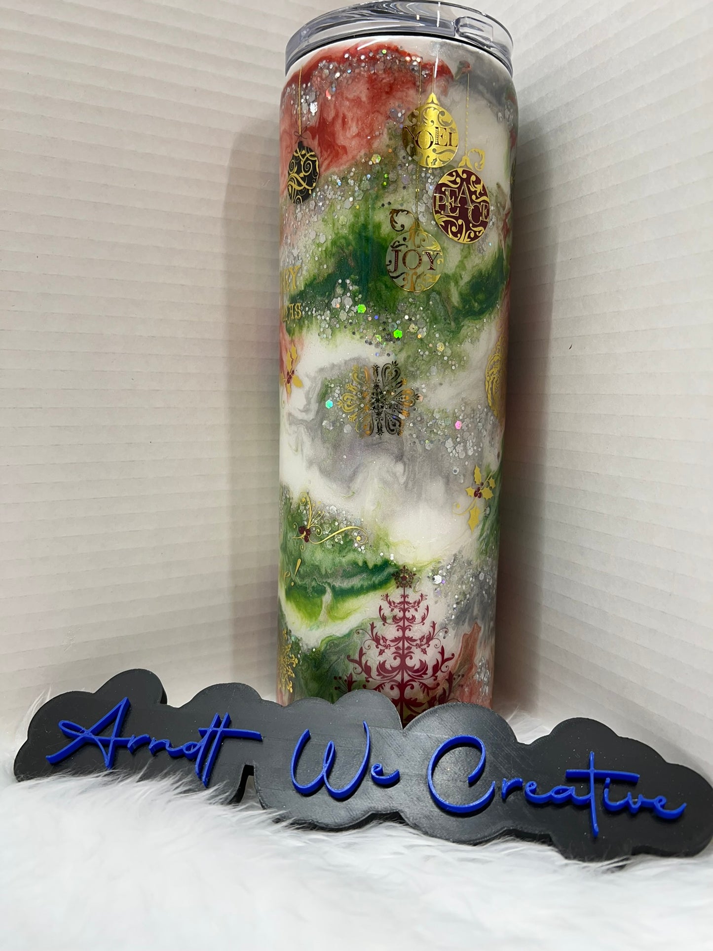 Ready to Ship - 20oz Skinny Tumbler (Christmas Alcohol Ink Vintage Style)