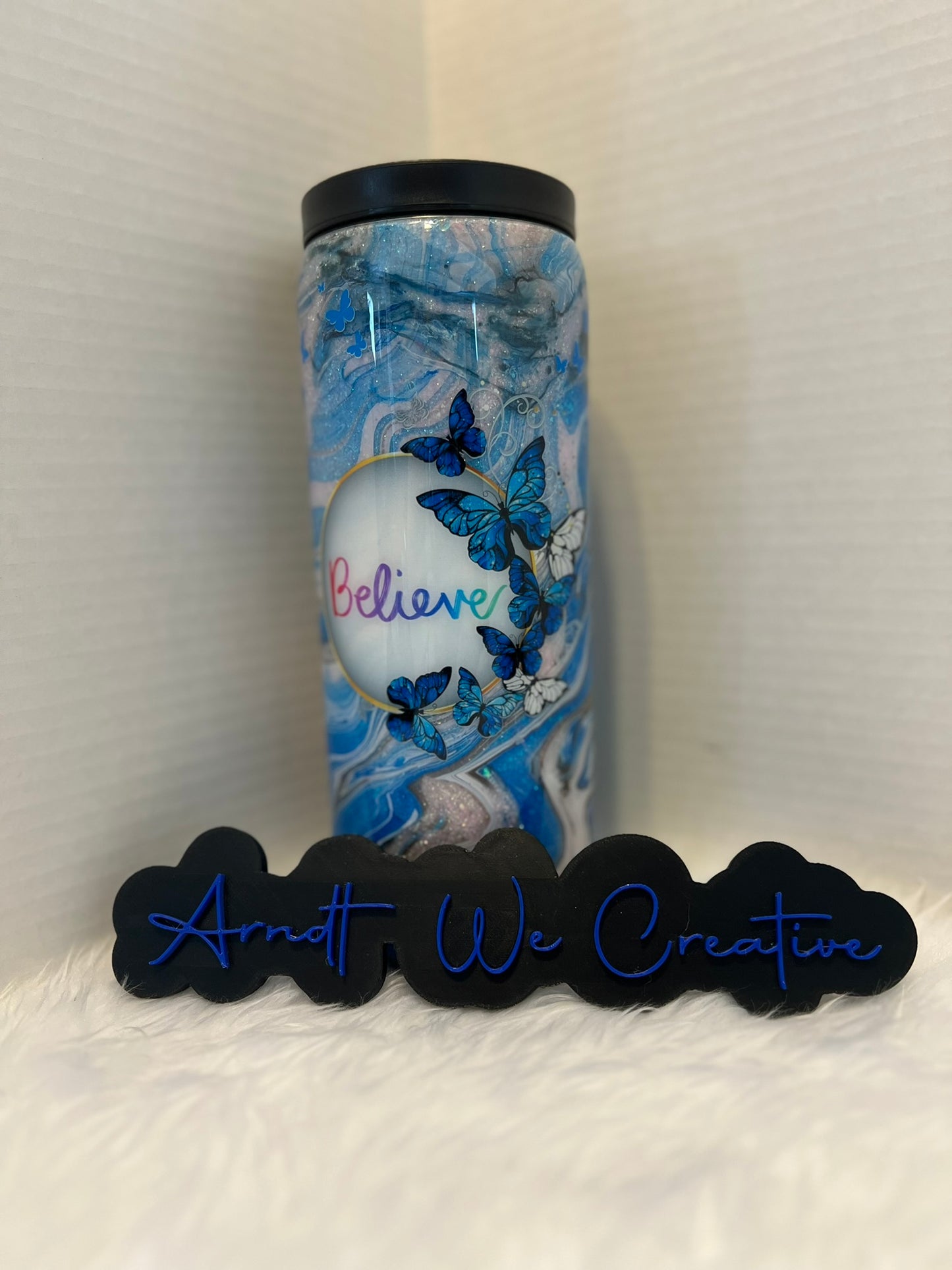 Ready to Ship - 25oz Skinny Tumbler (Believe Butterfly Hydrodip)