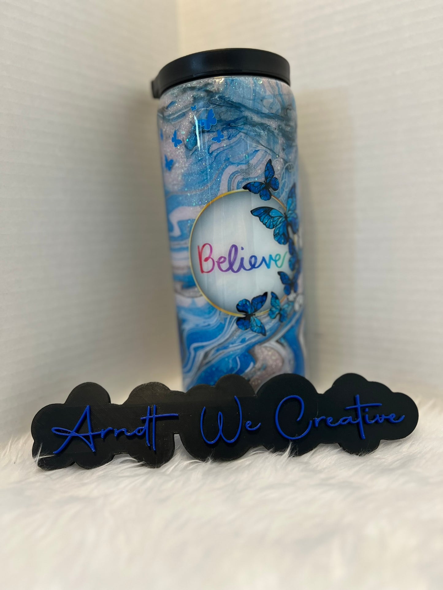 Ready to Ship - 25oz Skinny Tumbler (Believe Butterfly Hydrodip)